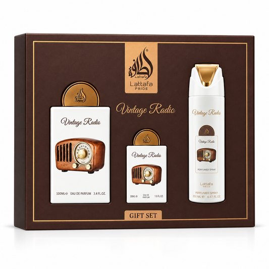 Set Regalo Radio Vintage - Lattafa - EDP 100ml. + EDP 20ml. + Body Spray 200ml.